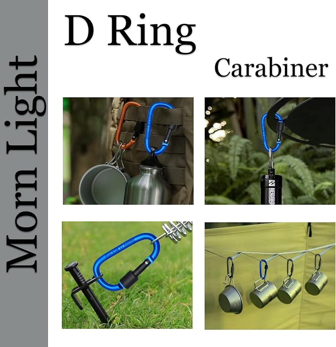 6 Pack Small Locking Carabiner, 3 Inch Aluminum D-Shape Snap Hook - Image 5