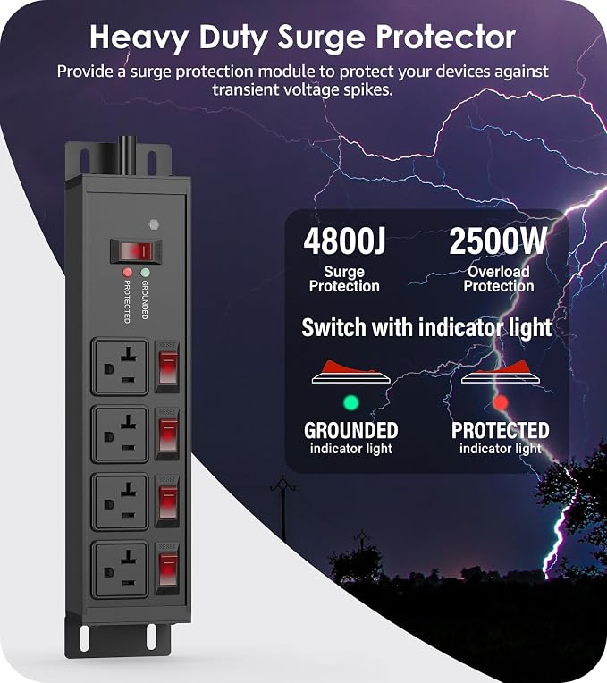CCCEI Heavy Duty Surge Protector Power Strip 20 Amp Individual Switches. 25FT - Image 2