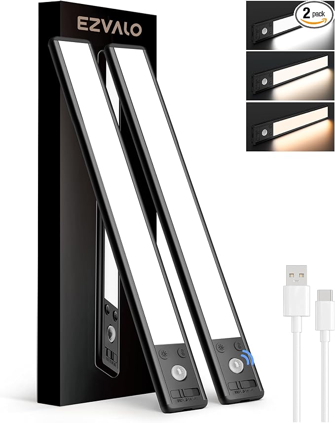 EZVALO 14.5 inch Under Cabinet Lighting, 3200mAh Rechargeable Motion Sensor by EZVALO