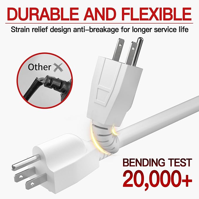 16/3 Short Extension Cord 20 FT 2 Pack, Indoor 3 Prong Power Cable, Suitable - Image 4