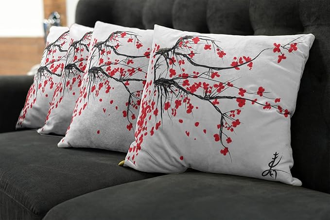 Ambesonne Nature Throw Pillow Cushion Case Pack of 4, Sakura Blossom Japanese - Image 7