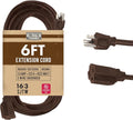 Brown Outdoor Extension Cord 6 Ft, 16/3 Heavy Duty Cable by Cablectric