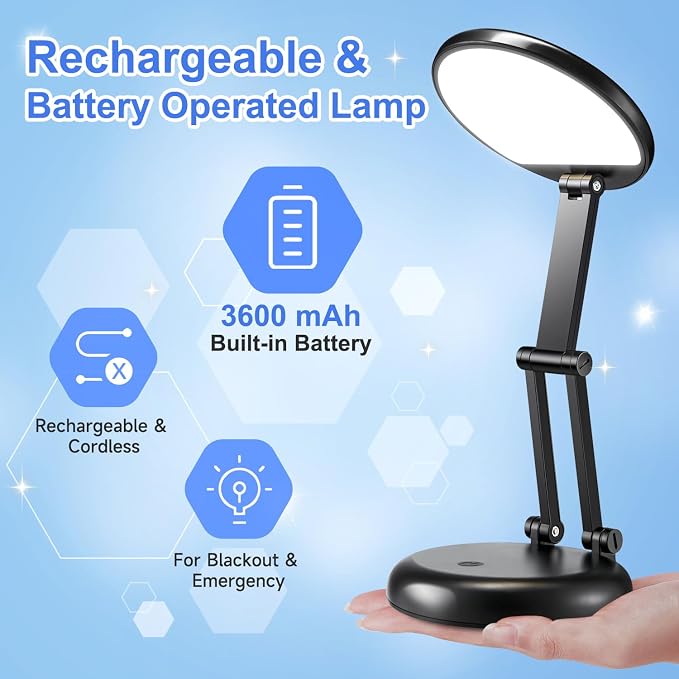 Desk Lamps for Home Office Rechargeable 3600mAh, Foldable+Portable Cordless - Image 2