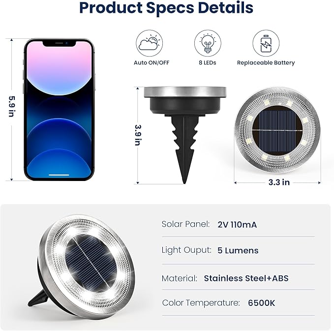 SOLPEX 10 Pack Solar Ground Lights Outdoor Waterproof, Solar Powered Pathway - Image 5