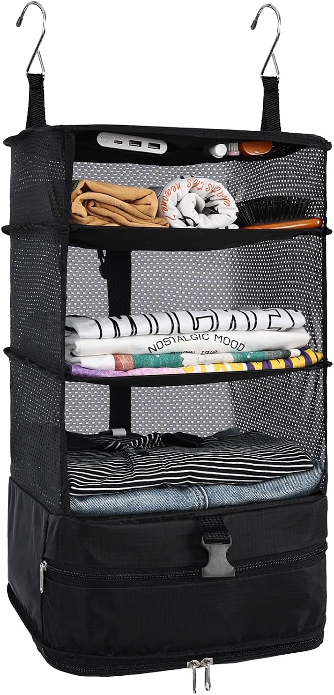 Surblue Hanging Closet Storage Bag Collapsible 3-Shelf Washable Oxford Fabric by SURBLUE