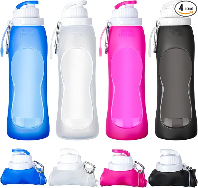 Zopeal 4 Pieces Collapsible Water Bottles Roll up Folding Silicone Foldable by Zopeal