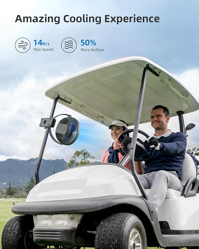Koonie 10000mAh Rechargeable Portable 8-Inch Clip-on Fan, USB Car Fan 4 Speeds - Image 2