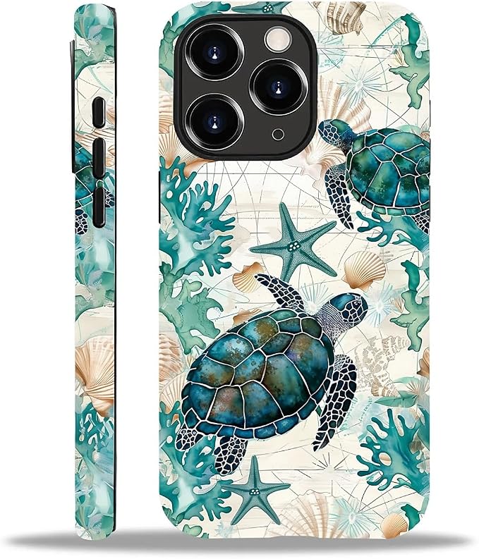 for iPhone 11 Pro Case, HH2 Ocean Sea Turtle Nautical Map Hybrid 2 Layer Hard by Unknown