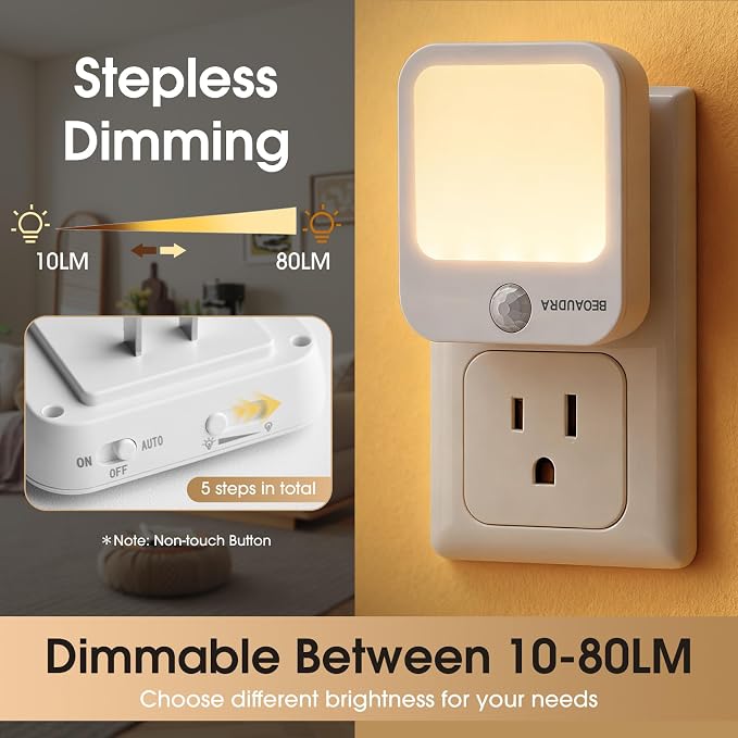 Motion Sensor Night Light Plug in, Dimmable Warm White Motion Activated LED - Image 2