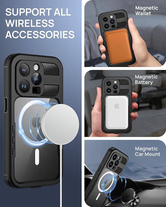 Lanhiem Magnetic for iPhone 15 Pro Max Waterproof Case, Built-in Privacy Screen - Image 3