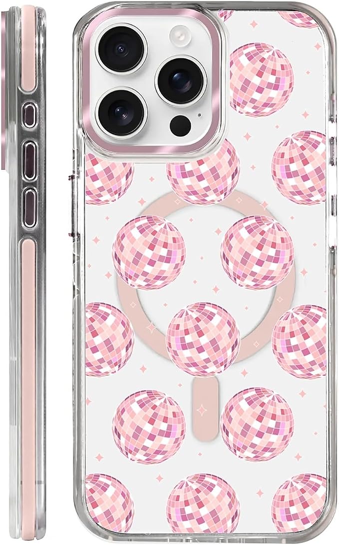Case for iPhone 15 Pro Max, Disco Balls Pink Phone Case Design，for Women Girls by Toulas