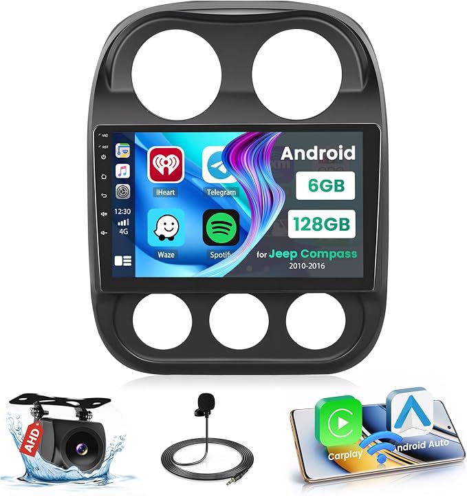 Hikity Android 15 Car Stereo for 2010-2016 Jeep Patriot Compass, 10.1 Inch by Hikity