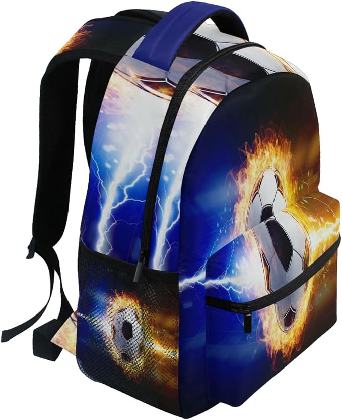 Wamika Soccer Ball Kids Backpack Football Lightning Spark Thunder Boys School - Image 5