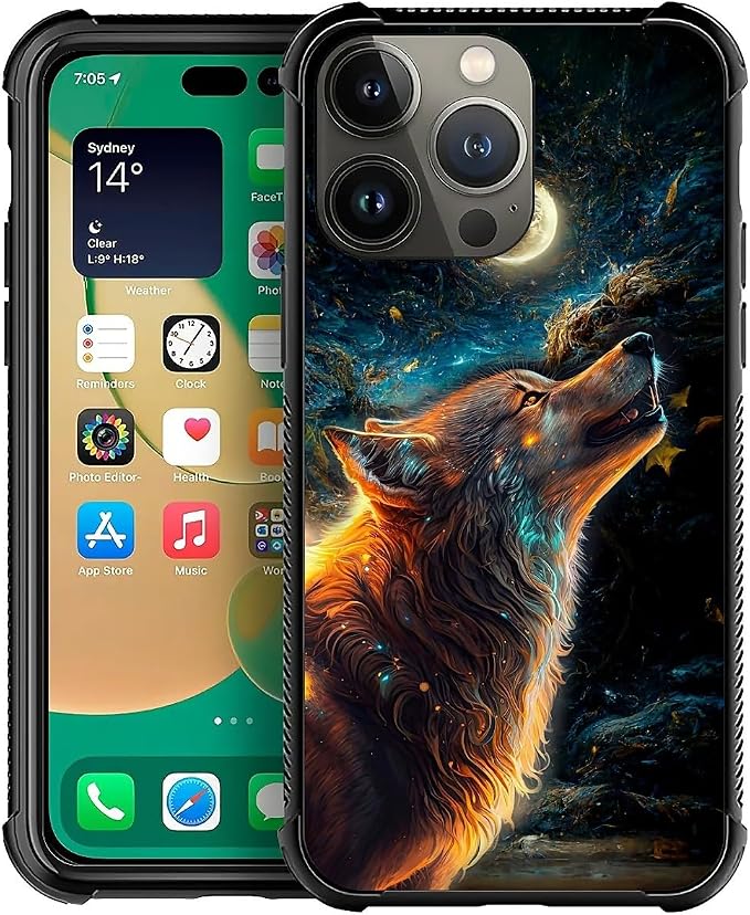 for iPhone 13 Pro Max Case, Star Cave Hungry Wolf Pattern Graphic Design Girl by FKBRCL4U