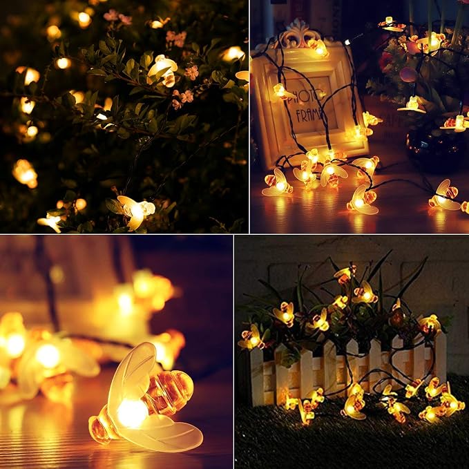 Brightown Solar Bee String Lights Outdoor 31FT 50 LED Honeybee Fairy Lights - Image 2