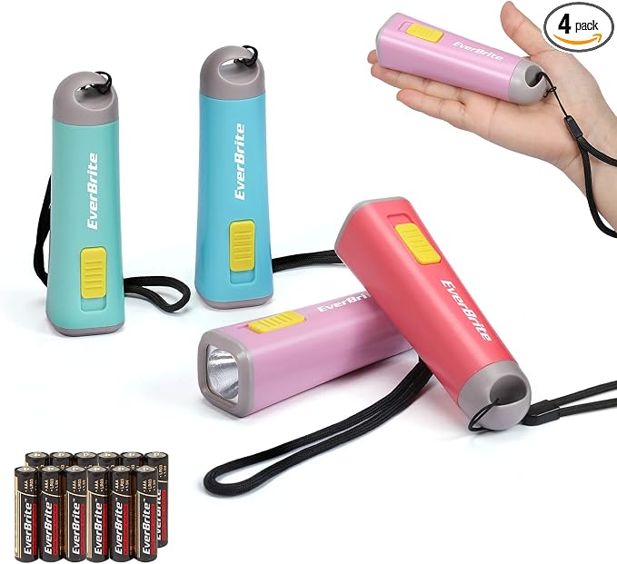 EverBrite 4-Pack Mini LED Plastic Flashlights, Small Flashlight by EverBrite