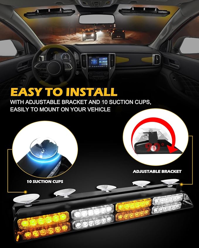 HLauto 604N Emergency Dash Strobe Lights: 2x16.8 inch Amber White Security - Image 6