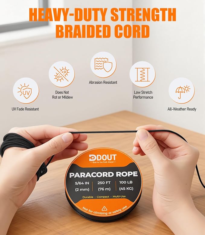 DDOUT 2mm Paracord 100lb, Thin Micro Paracord Rope, DIY Projects, Camping & - Image 2