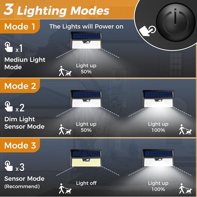 4 Pack Solar Lights Outdoor Motion Sensor, 318 LED Waterproof Fence Light - Image 3