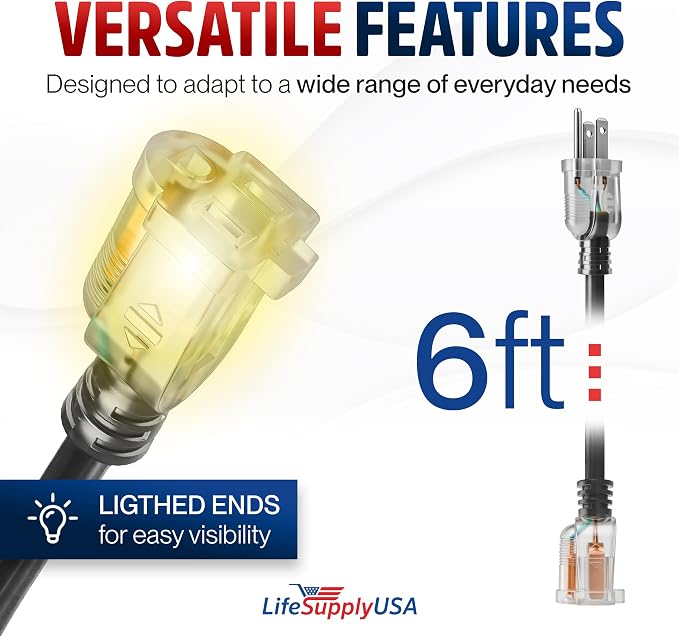 6ft Outdoor/Indoor Extension Cord 12/3 Gauge Extra Heavy Duty 3 Prong SJTW - Image 6