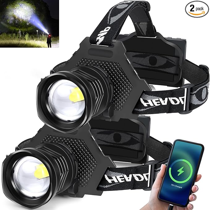 Rechargeable LED Headlamp 1080 Lumen, Super Bright Head Lamp Flashlight by Aikertec