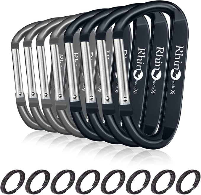 Rhino Produxs 8PCS of Lightweight Duty Snap Carabiner Clips, D Ring Shape by Rhino+Produxs