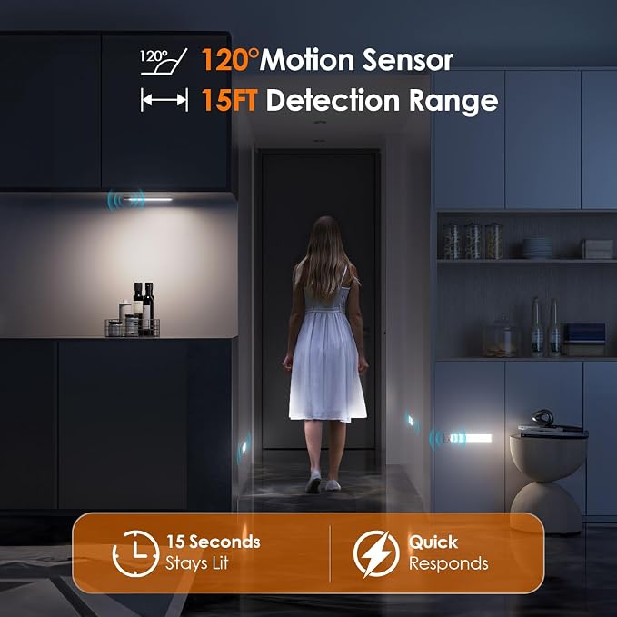 RUIKORING 8.5" Under Cabinet Lighting 6 Pack, 3 Colors, Motion Sensor Light - Image 5