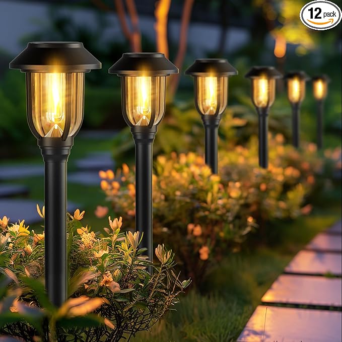 ILANCK Solar Pathway Lights Outdoor, 12 Pack Solar Lights Outdoor Waterproof by ILANCK