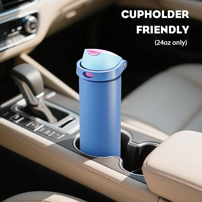 POWCAN 24 oz Metal Sports Water Bottle: 2-in-1 Push-Button Spout & Quick-Flip - Image 5