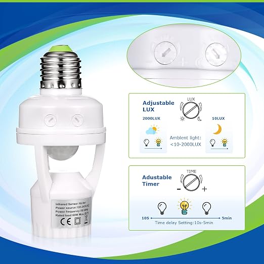Hortsun 3 Pieces Hortsun Motion Sensor Light Socket Smart Screw in Light Bulb - Image 5