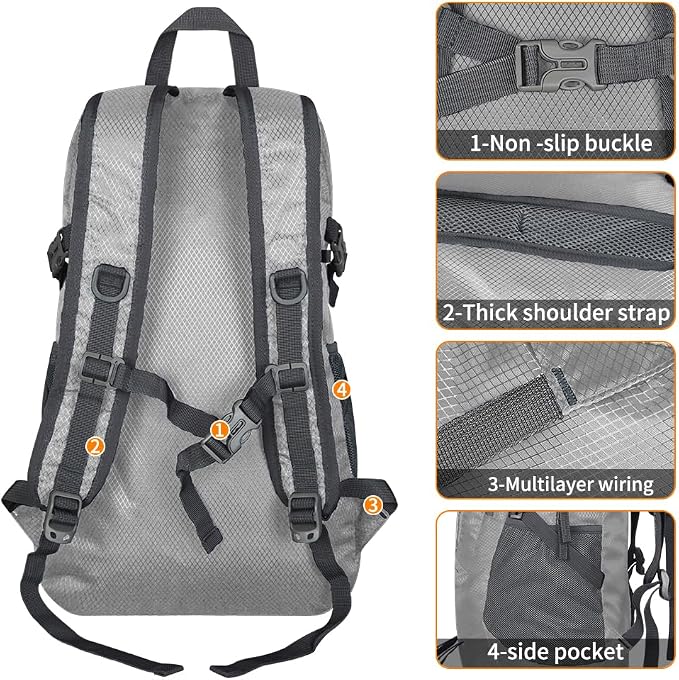 30L Large capacity Lightweight Packable Foldable Backpack，women and men Hiking - Image 4