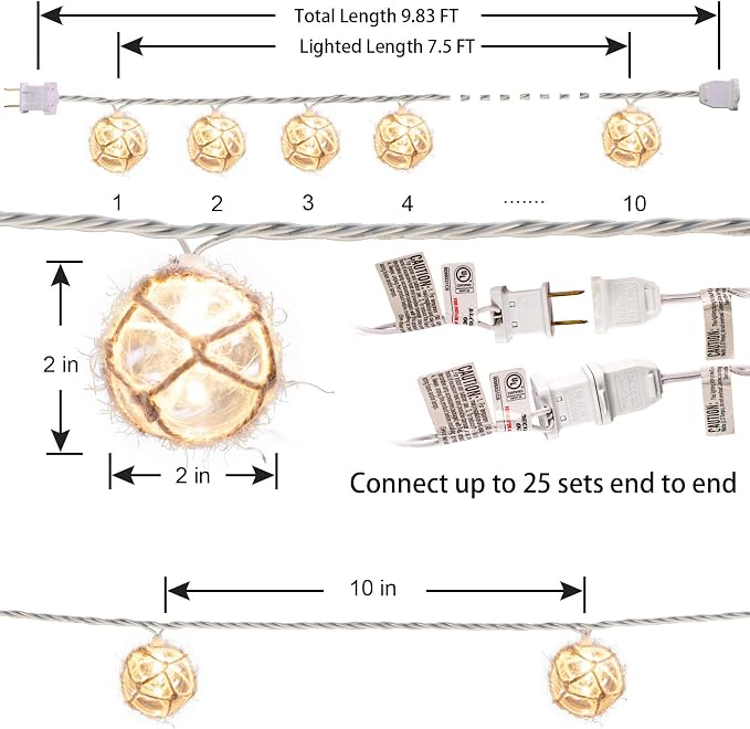 Nautical Fish Float String Lights Outdoor, Beach String Lights Set of 10 Clear - Image 6