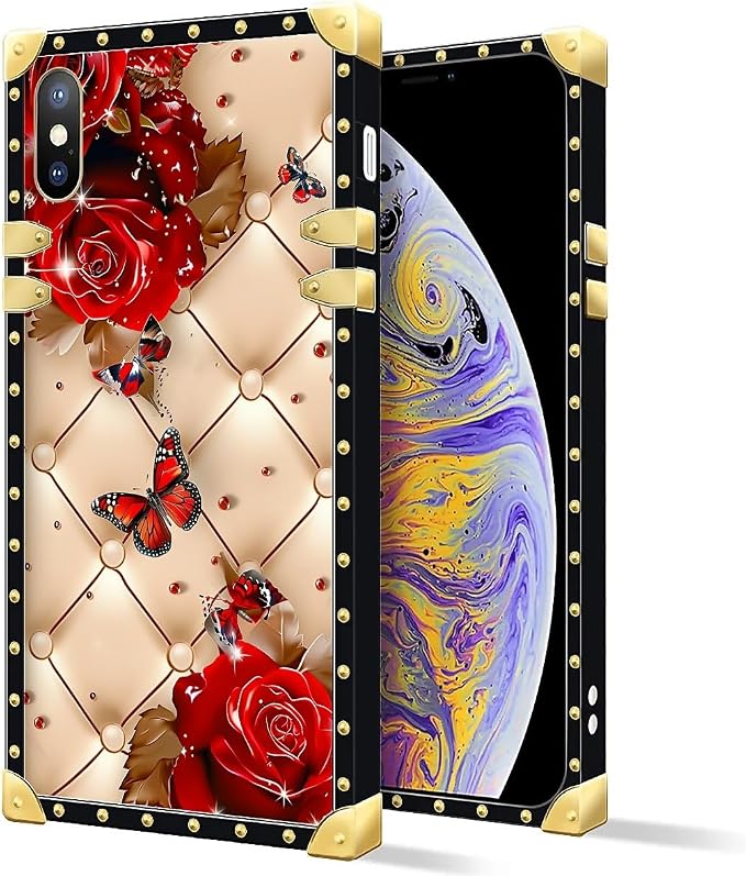 Compatible with iPhone XR Case, Shining Red Rose Butterfly Leather Background - Image 2