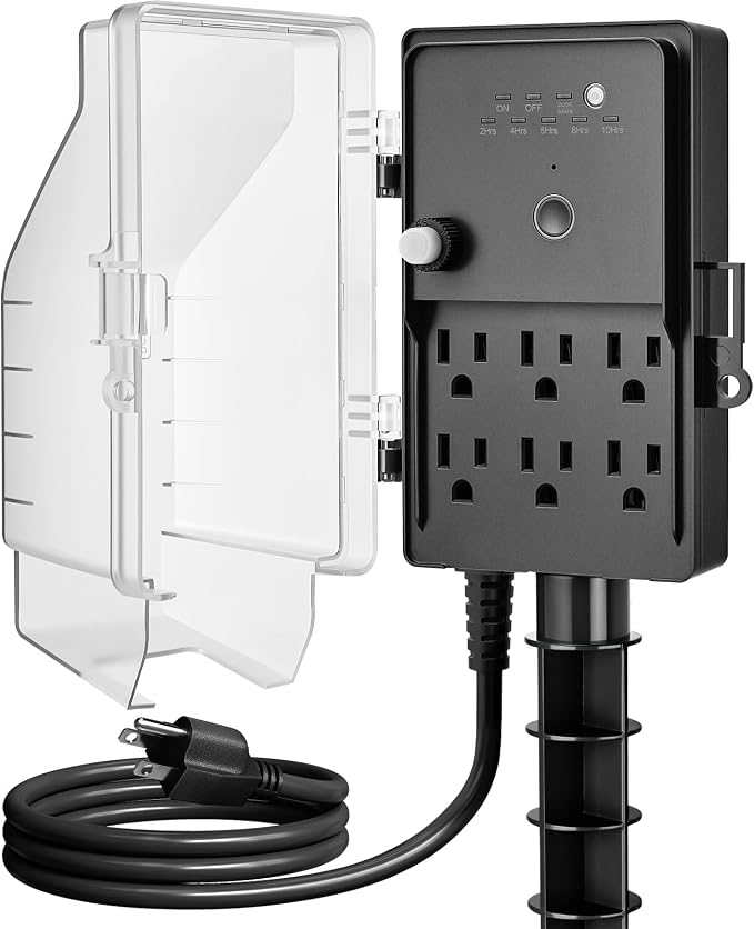 SURAIELEC Outdoor Power Stake Light Timer, Dusk to Dawn, 6 Electrical Outlet by SURAIELEC