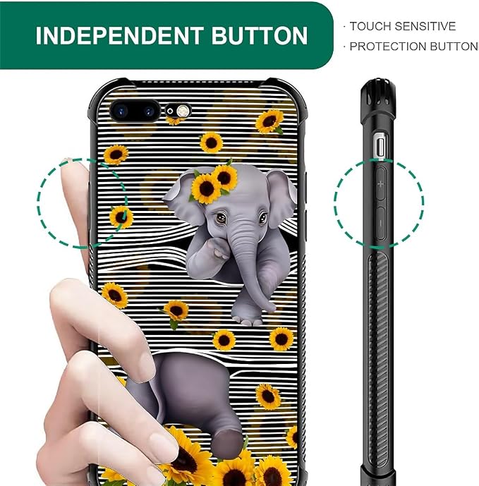 for iPhone 7/8 Case, Cute Little Elephant Sunflower White Line Art Pattern Made - Image 5