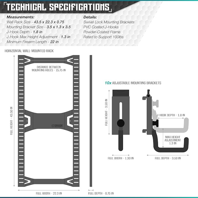 Savior Equipment Horizontal Steel Wall Mount Firearm Rifle Display Rack - Image 7