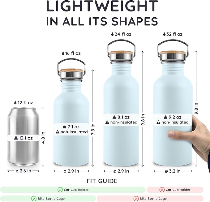 Bambaw 1 Litre Stainless Steel Water Bottle, Light Blue Water Bottle, BPA-Free - Image 5