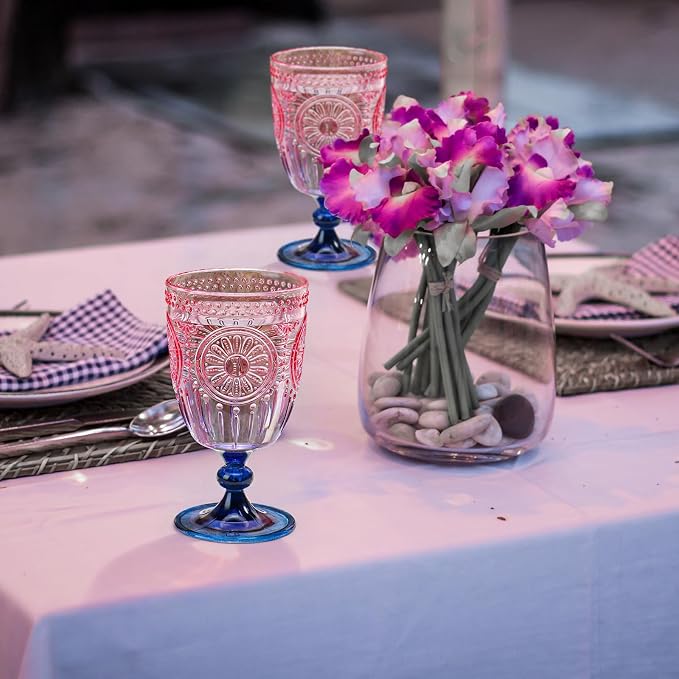 XUWAIDSGN 24Pcs Plastic Vintage Wine Glasses 13.5oz Reusable Embossed Goblet - Image 8