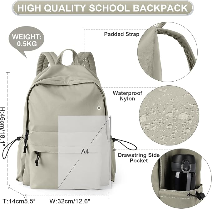 Purple School Backpack for Girls Water Resistant High School Book Bag Simple - Image 2