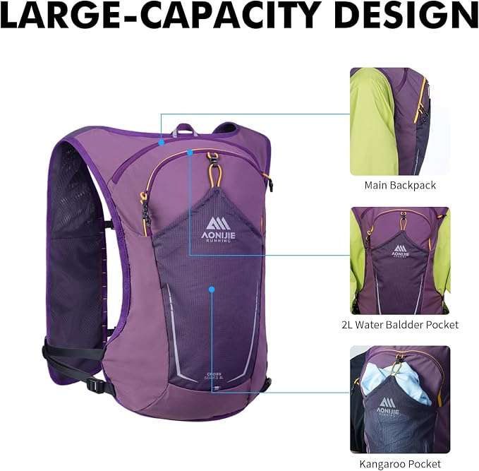 AONIJIE Running Hydration Vest for Men & Women, 8L Hydration Backpack, - Image 5