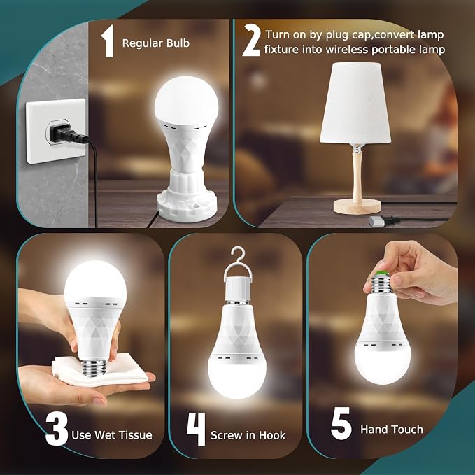 Rechargeable Emergency Light Bulbs, Battery Powered LED Light Bulb 6000K - Image 4