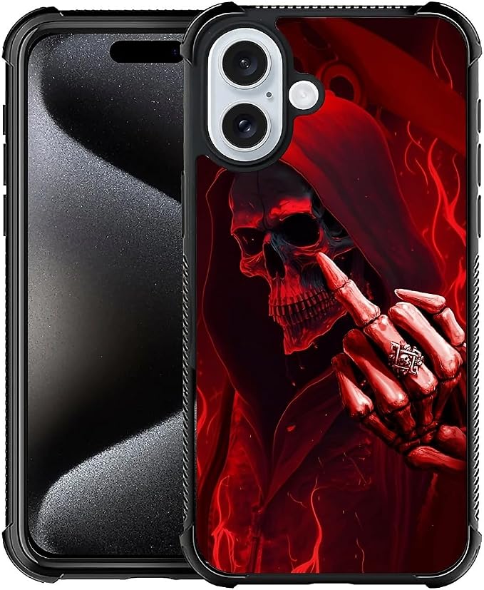 for iPhone 16 Case, Gestures Funny Skull Pattern Graphic Design Girl Boy Soft by FKBRCL4U