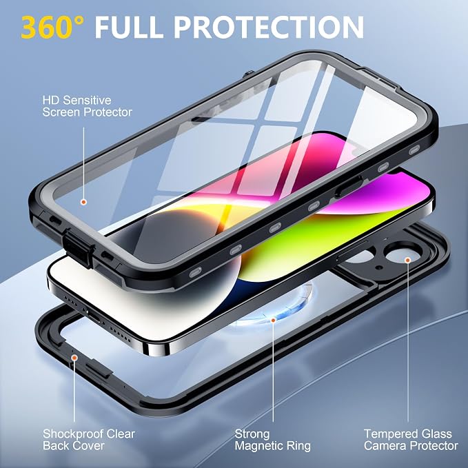 Red2Fire for iPhone 14 Case Waterproof, Phone Case 6.1" Black/Clear - Image 5