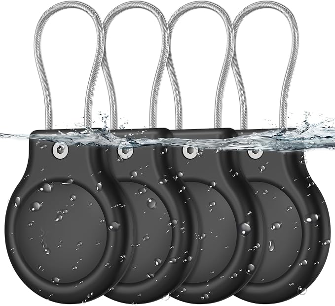 for AirTag Holder with Wire Cable, 4 Pack IPX8 Waterproof PC Hard Case by HOME