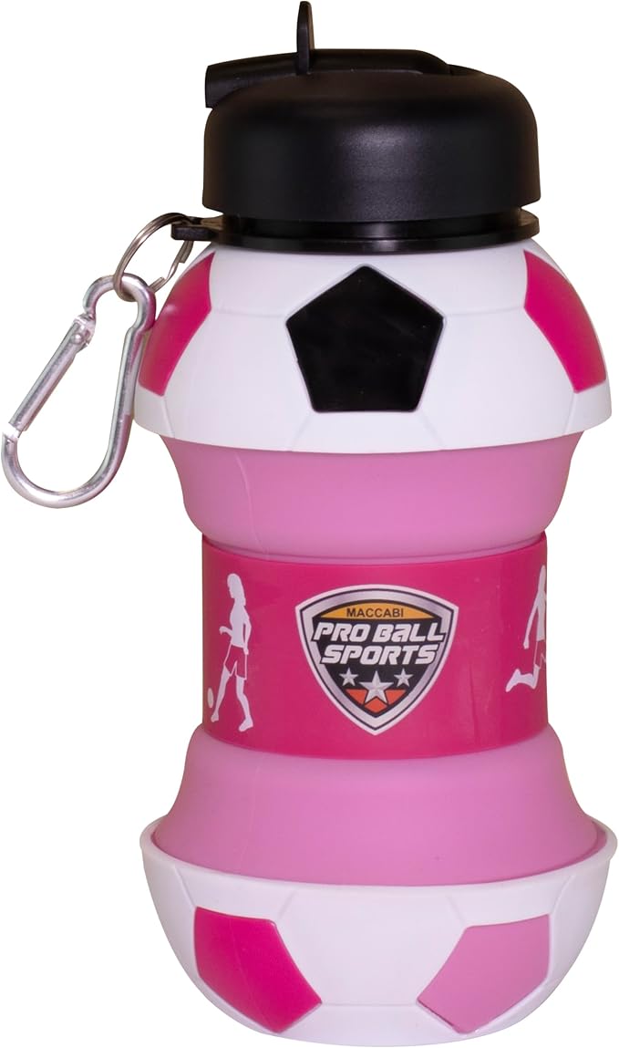 Maccabi Art Clip-On Collapsible BPA-Free Silicone Pink Soccer Ball Water Bottle - Image 8