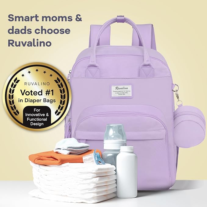 RUVALINO Diaper Bag Backpack, Large Capacity, Waterproof, Taro Purple - Image 7