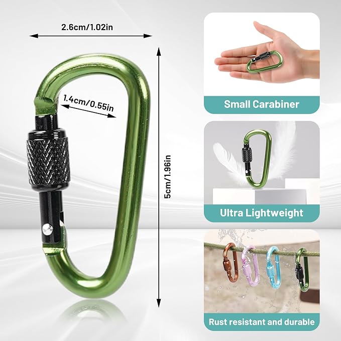 Multi-Pack Aluminum Carabiner Clips, Outdoor Activities - Image 2