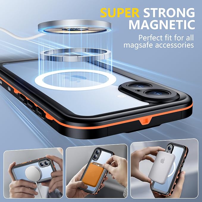 Red2Fire for iPhone 17 Case Waterproof, Phone Case 6.3" Orange/Clear - Image 4