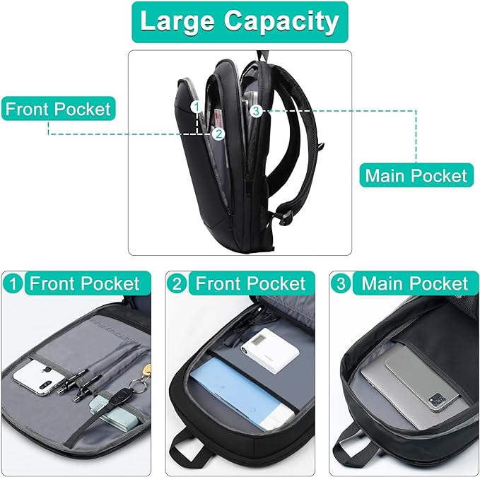 Business Backpack for Men 17 Inch, Slim & Expandable Waterproof Travel Laptop - Image 4