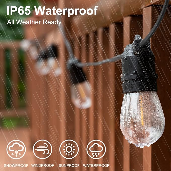 2 Pack x 27Ft Outdoor String Lights, S14 LED, IP65 Waterproof, Connectable - Image 3